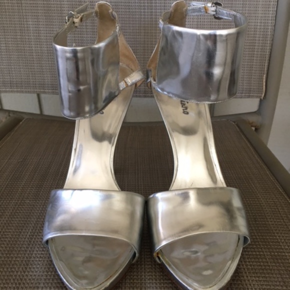 MARCIANO Silver Leather Ankle Cuff Heels - Picture 6 of 11